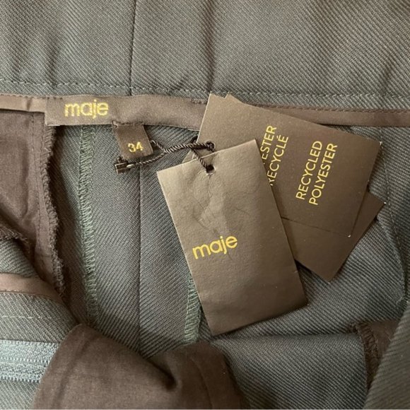 NWT* MAJE 'Pila' Straight Leg Suit Pants in Dark Green Size 34 Trousers Pleated - Picture 6 of 9